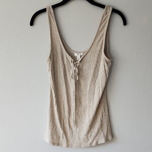 Women's Beige Ribbed Tank Top